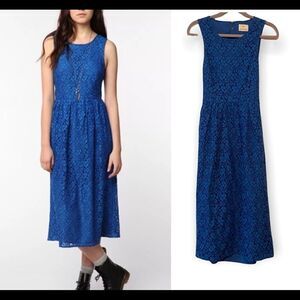 Pins & Needles Blue Floral Crochet Midi Sleeveless Dress S